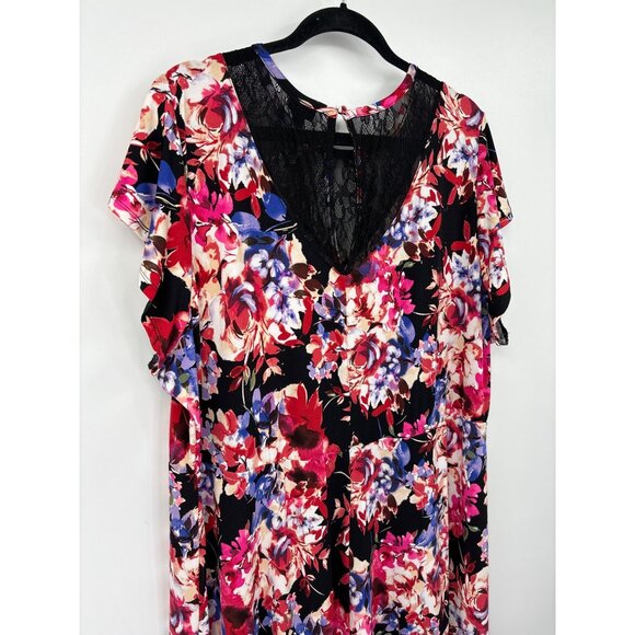 Torrid Floral Lace Fit & Flare Midi Asymentrical Dress Studio Knit Black 4X New - Picture 9 of 10